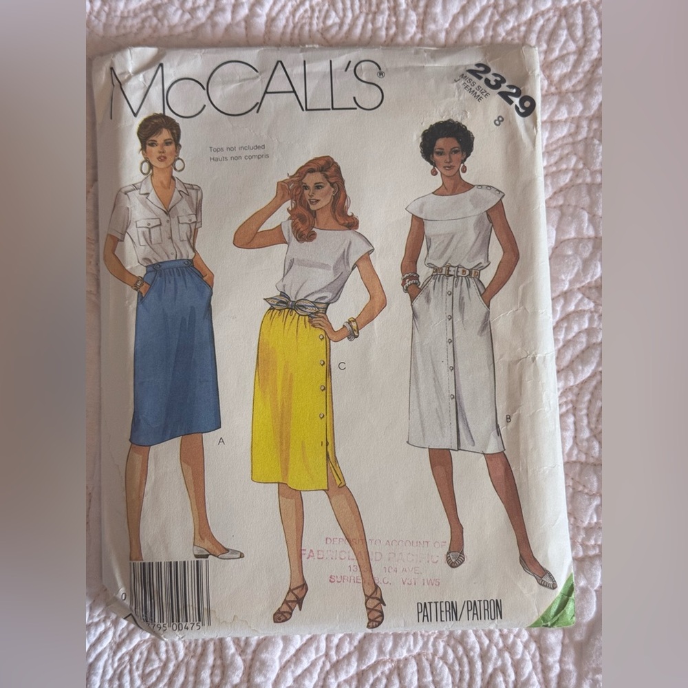 McCALL’S vintage skirt sewing pattern